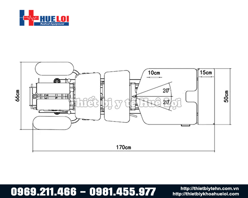 Kích thước tổng thể của giường tác động cột sống EL07B