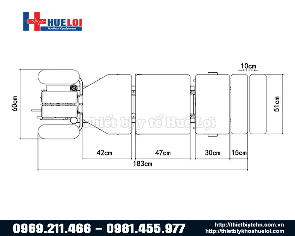 Kích thước tổng thể của giường tác động cột sống toàn thân EL08B