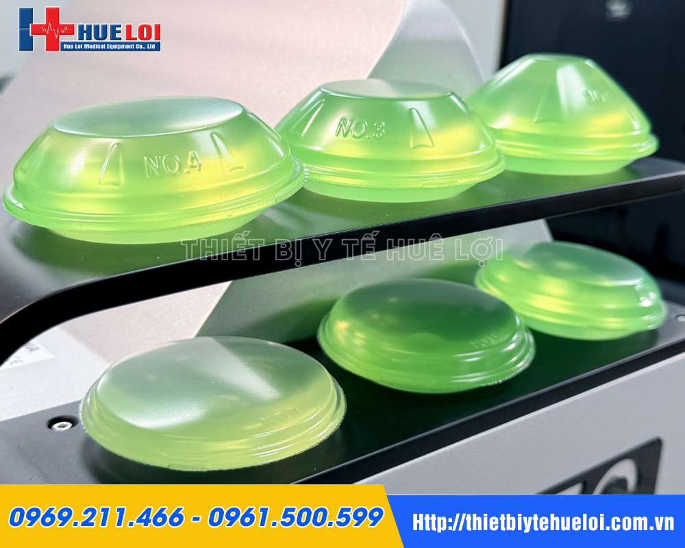 7 đệm gel rời của m&aacute;y PIEZONIA gi&uacute;p thay đổi độ s&acirc;u điều trị từ 5-65mm