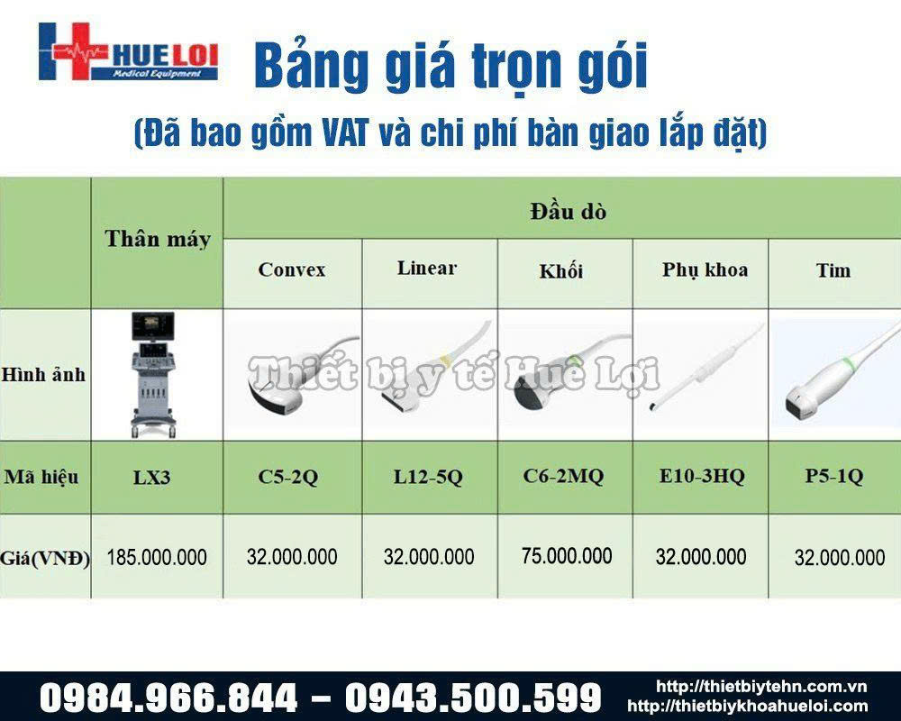 Bảng gi&aacute; m&aacute;y si&ecirc;u &acirc;m h&igrave;nh ảnh EDAN LX3 