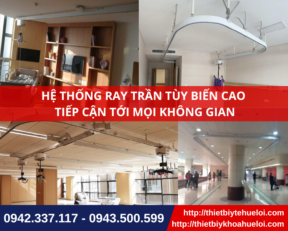 Hệ thống đường ray treo trần của máy hỗ trợ di chuyển và tập đi cho người bệnh