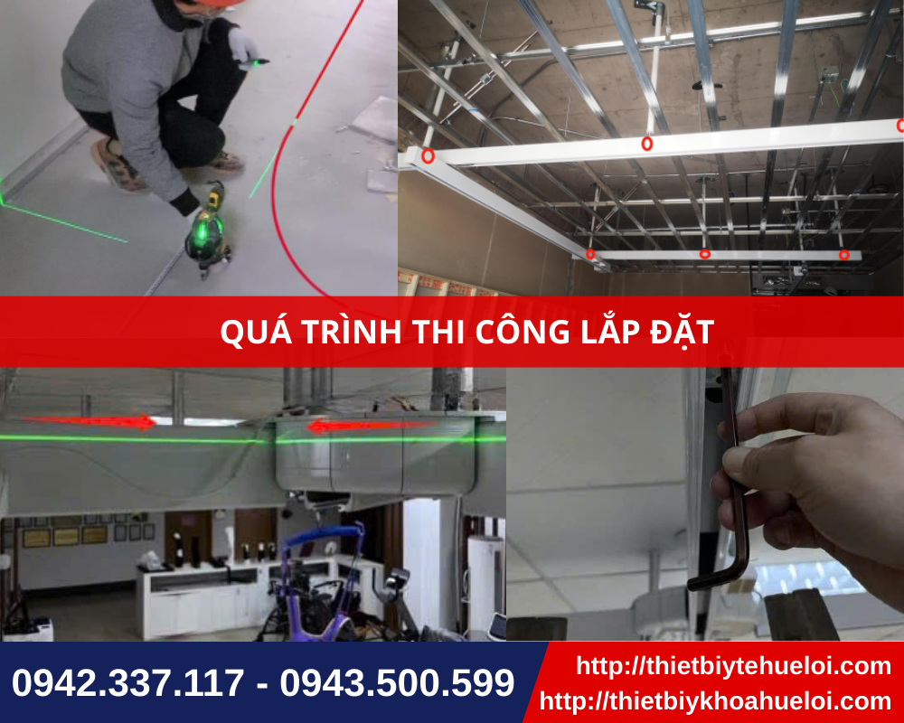 Quá trình thi công lắp đặt hệt thống tập đi treo trần tự động