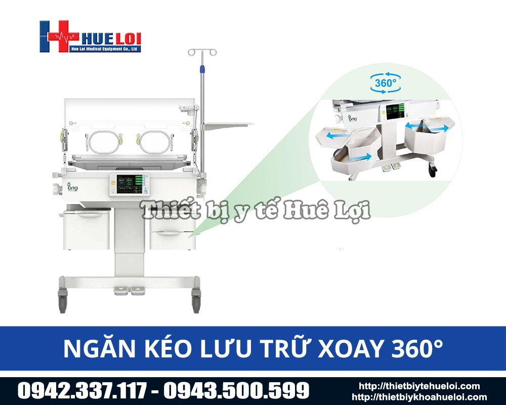 Ngăn kéo xoay 360 độ trên lồng ấp trẻ sơ sinh ECOLA 3000