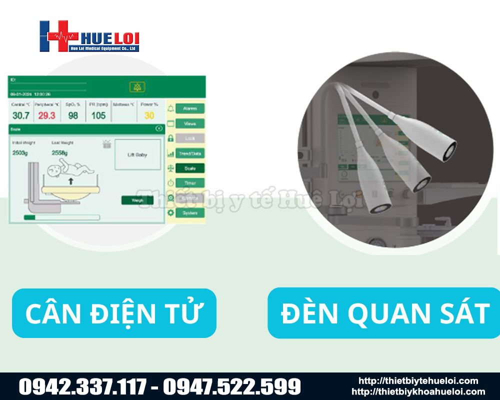 Cân điện tử và đèn quan sát của máy sưởi ấm trẻ sơ sinh ECOSY 830