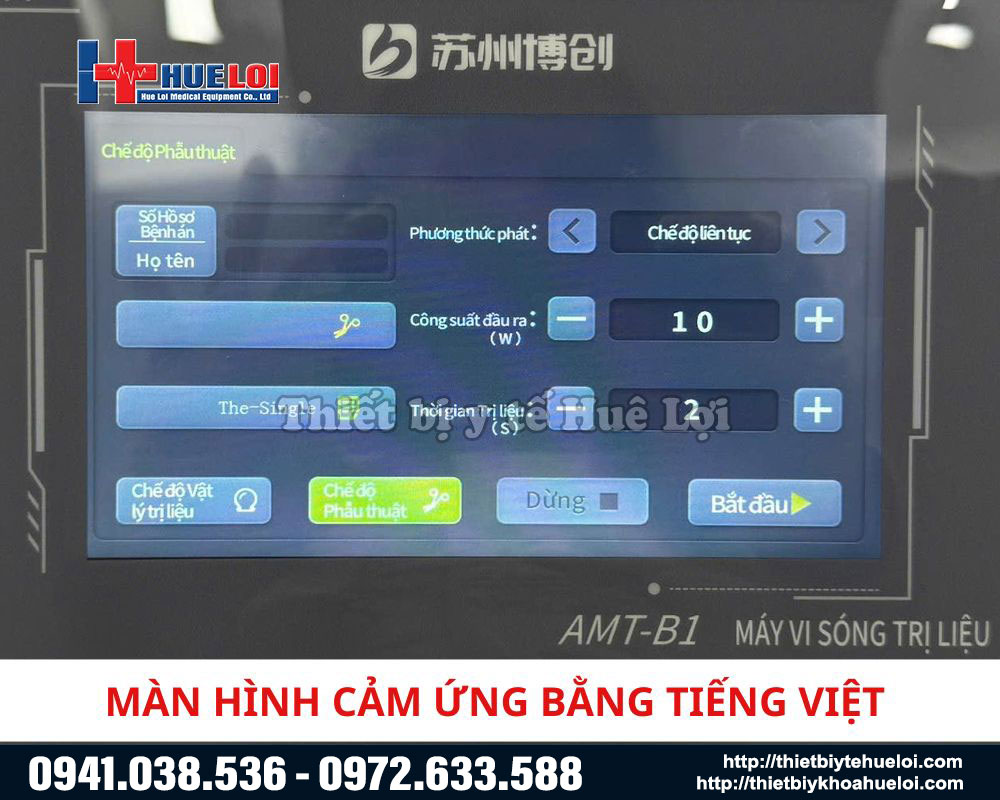 giao diện điều khiển của m&aacute;y vi s&oacute;ng trị liệu AMT-B1