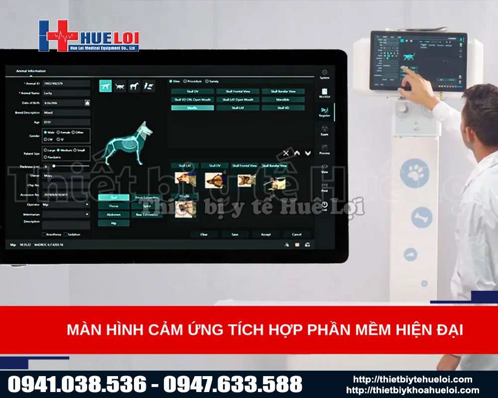 màn hình cảm ứng tích hợp phần mềm công nghệ cao trên máy x quang thú y VX200/VX400