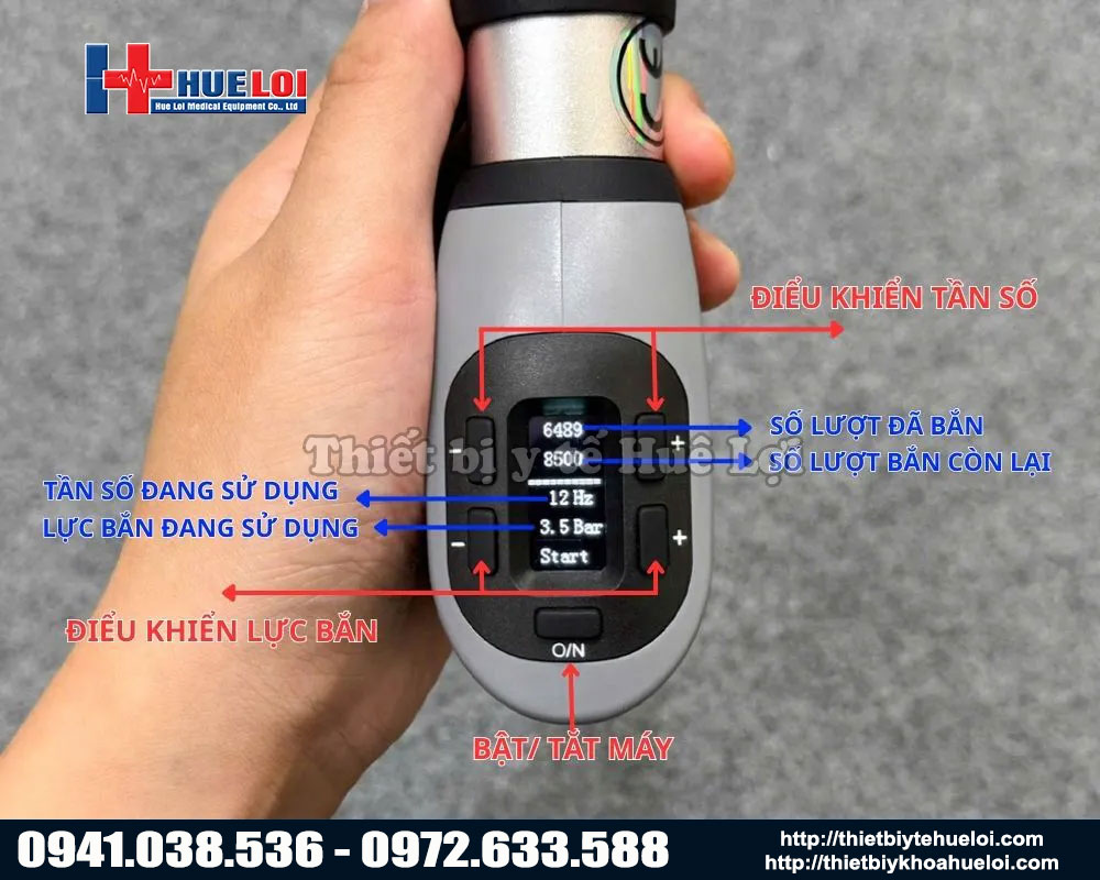 thông số hiển thị trên tay súng của máy xung kích trị liệu t703