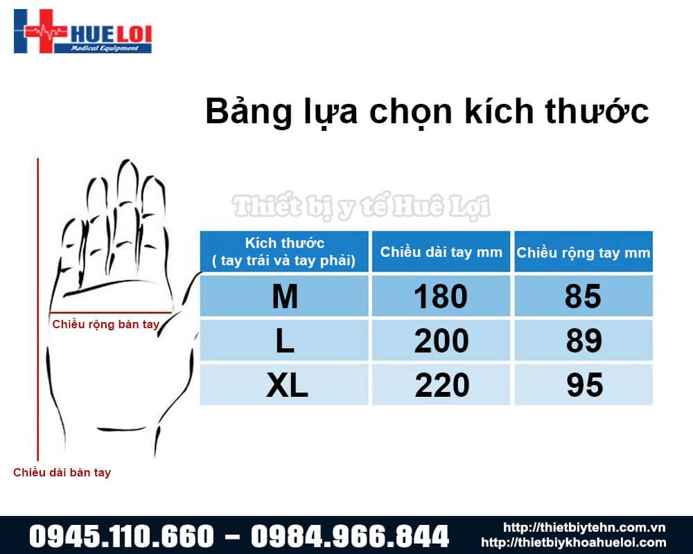 bảng lựa chọn kích cỡ găng tay