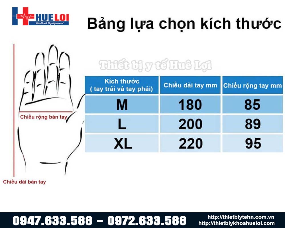 bảng đo kích thước găng tay phục hồi chức năng bàn tay 